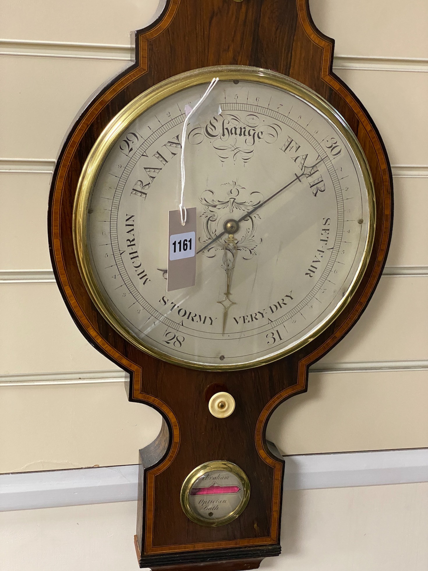 Abraham of Bath. A Regency rosewood wheel barometer, height 112cm